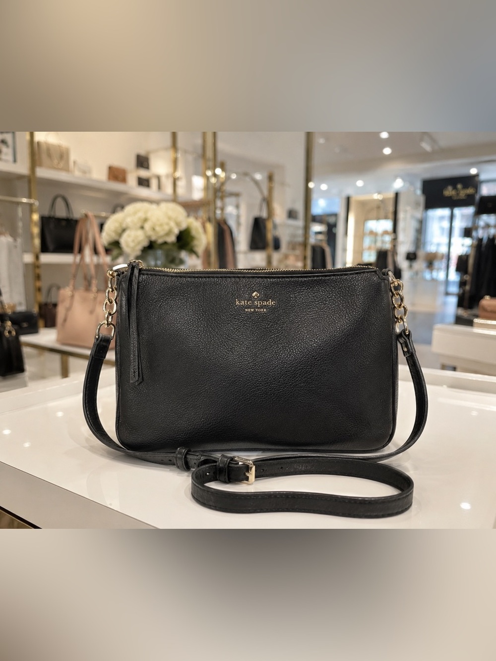 Kate Spade New York Black Pebbled Leather Crossbody Bag Adjustable Strap - Picture 2 of 16